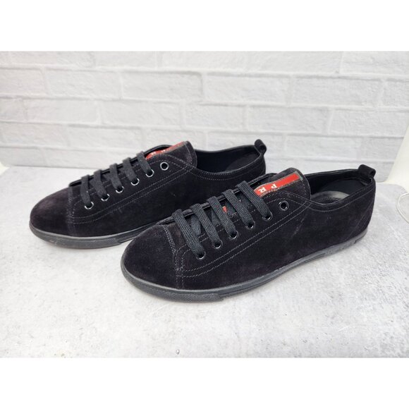 Prada Black Suede Lace Up Sneakers Women's Size 39 (US 8.5 - 9) With Dust Bag - Picture 4 of 11